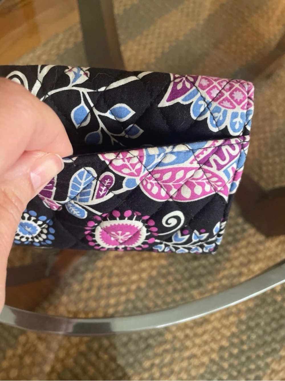 Vera Bradley Quilted Floral Card Wallet in Black, Purple and Light Blue - Picture 2 of 10